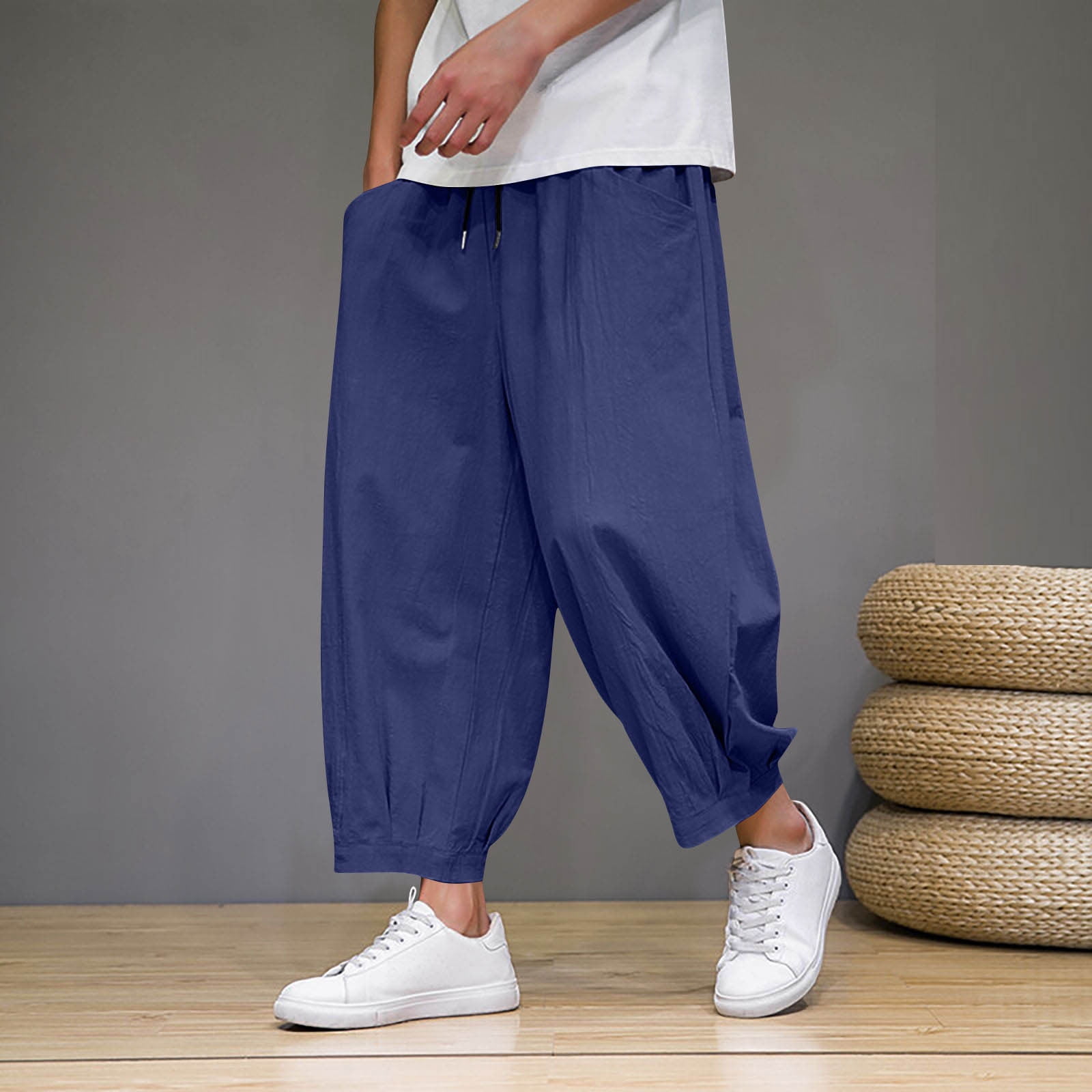 Dxzfnsa Mens Loose Fit Linen Pants Casual Lightweight Drawstring ...