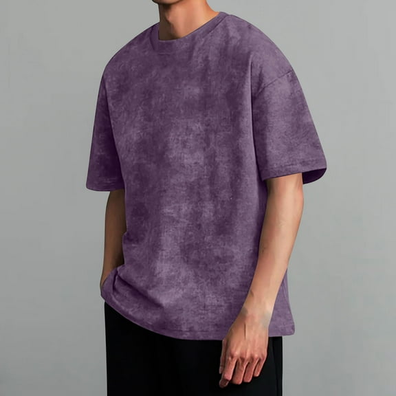 Dxzfnsa Mens Oversized T-Shirts Men's Fashion Crew Neck Blouses Vintage Solid Color Short Sleeve Workout Tops
