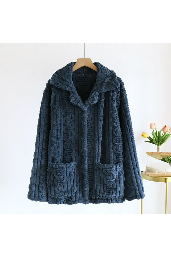 Mens Pajama Coats Long Sleeve Soft Fleece Sleepwear Winter Warm Solid Color Lapel Lounge Button Pajama Tops Flannel Sleepwear with Pockets