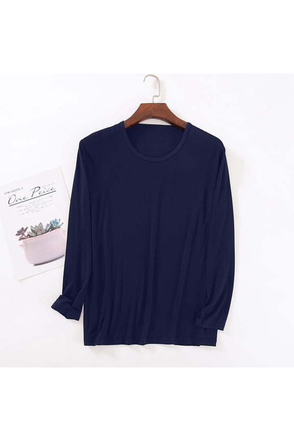 Mens Pajama Shirts Comfy Long Sleeve Sleepwear Tops Casual Round Neck Solid Color Pullover Pyjamas Loungewear Pajama Tops for Men