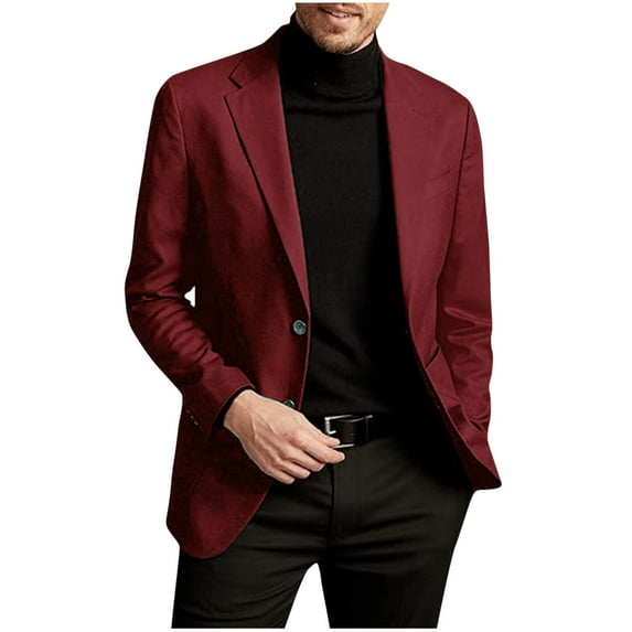 Dxzfnsa Mens Suit Jackets Men's Casual Solid Color Jackets Winter Fashion Long Sleeve Lapel Jackets Basic Button Up Suit Coats