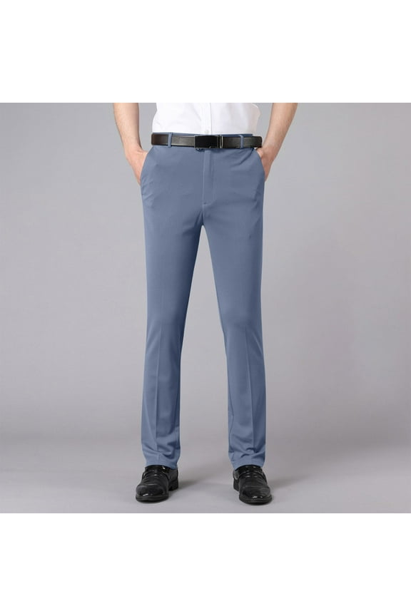 Mens Suit Pants Men's Fashion Business Solid Color Trousers Summer Expandable-Waist Flat Front Straight Fit Suit Pants