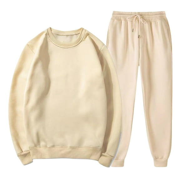 Dxzfnsa Mens Sweat Suits Sets Men's Drawstring Sweatpants Round-Neck Long Sleeve Sweatshirts Casual Loose Solid Color Sets 2 Piece Warm Up Sweatsuits