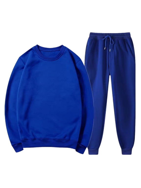 Mens Sweat Suits Sets Men's Drawstring Sweatpants Round-Neck Long Sleeve Sweatshirts Casual Loose Solid Color Sets 2 Piece Warm Up Sweatsuits