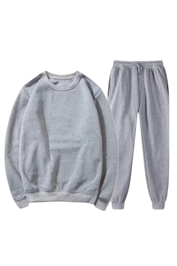 Mens Sweat Suits Sets Men's Drawstring Sweatpants Round-Neck Long Sleeve Sweatshirts Casual Loose Solid Color Sets 2 Piece Warm Up Sweatsuits