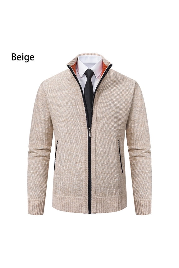 Mens Sweater Coats Men Full Zip Up Stand Collar Slim Fit Coats Casual Fashion Fleecing Solid Color Sweatshirts Long Sleeve Knitted Sweater Coats with Pockets
