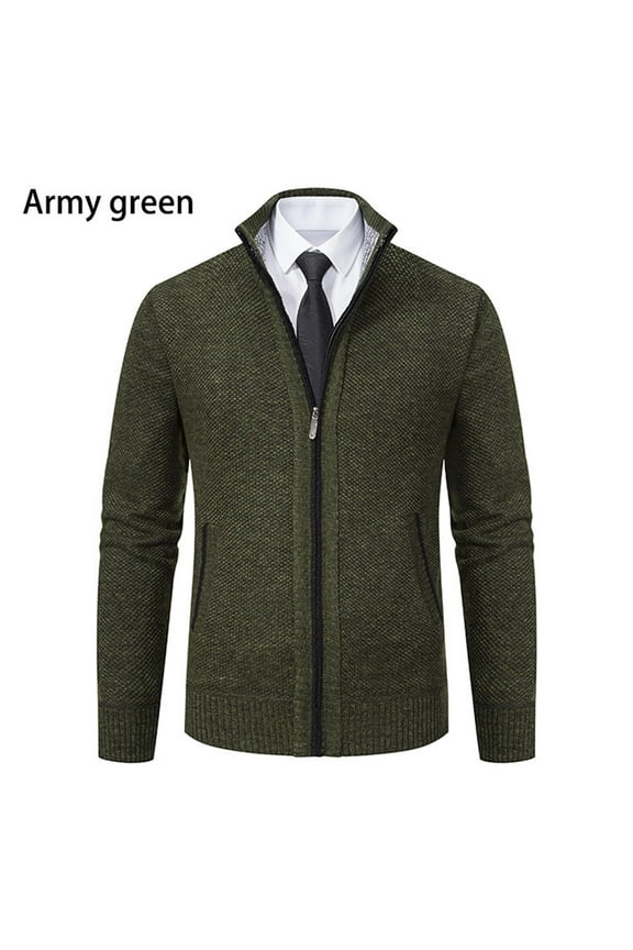 Mens Sweater Coats Men Full Zip Up Stand Collar Slim Fit Coats Casual Fashion Fleecing Solid Color Sweatshirts Long Sleeve Knitted Sweater Coats with Pockets