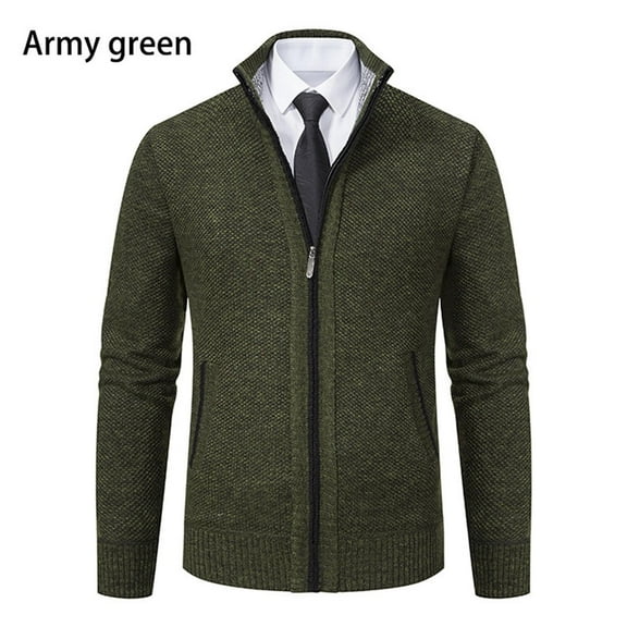 Dxzfnsa Mens Sweater Coats Men Full Zip Up Stand Collar Slim Fit Coats Casual Fashion Fleecing Solid Color Sweatshirts Long Sleeve Knitted Sweater Coats with Pockets