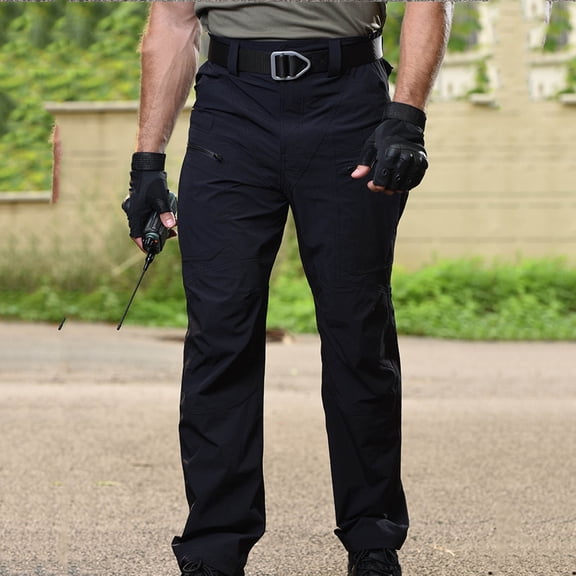 Dxzfnsa Mens Tactical Pants Ripstop Cargo Work Pants with Pockets Water Resistant Breathable Hiking Construction Pants Mens Pants(Black-L)