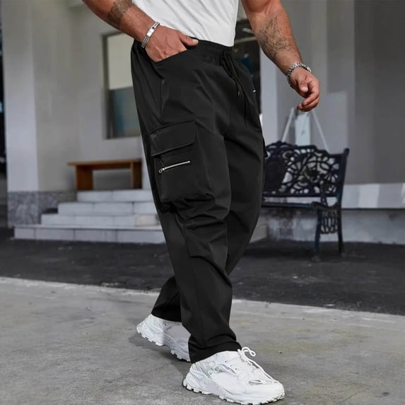Dxzfnsa Mens Tactical Pants Ripstop Cargo Work Pants with Pockets Water Resistant Breathable Hiking Construction PantsMen's Pants,Black-M
