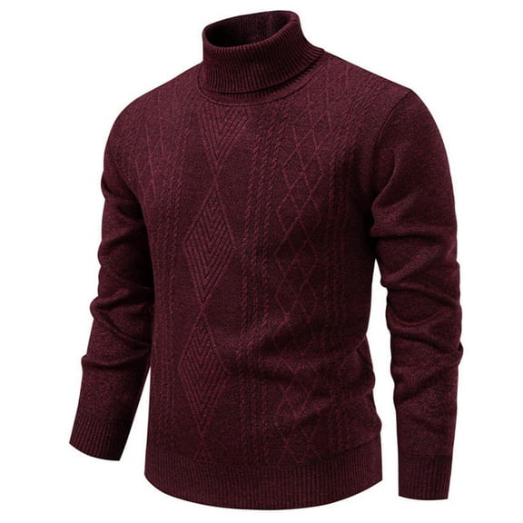 Dxzfnsa Mens Turtleneck Pullover Sweater Waffle Textured Long Sleeve Casual Knitted Sweaters Textured Collared Sweatshirts L-4XL