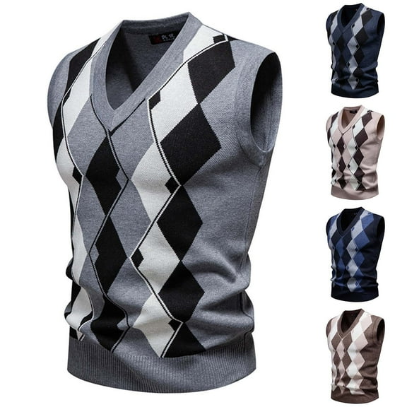 Dxzfnsa Mens V Neck Sweater Vest Knit Sleeveless Pullover Sweater Casual Slim Fit Twisted Vest Preppy College Style Cable Knit Vest for Men L-2XL