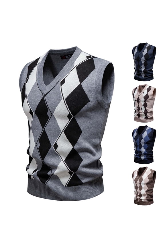 Mens V Neck Sweater Vest Knit Sleeveless Pullover Sweater Casual Slim Fit Twisted Vest Preppy College Style Cable Knit Vest for Men L-2XL
