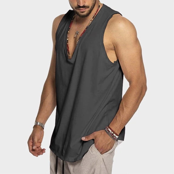 Dxzfnsa Mens V Neck Tank Tops Big and Tall Men's Casual Cotton Sleeveless Shirts Lightweight Solid Color Gym Workout Vests