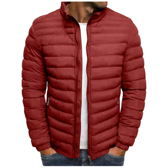 Dxzfnsa Mens Winter Down Coats Lightweight Warm Solid Color Padded Jackets Zipper Up Stand Collar Long Sleeve Overcoat Fashion Puffer Jackets for Men