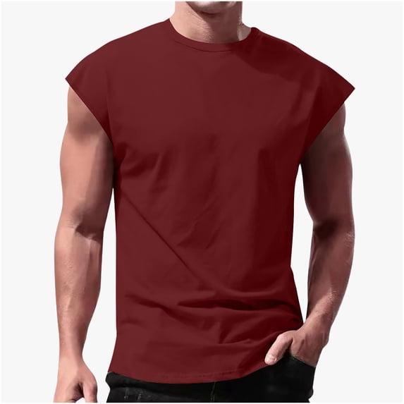 Dxzfnsa Mens Workout Gym Tank Tops Summer Men's Casual Solid Color Sleeveless Cut Off Muscle Shirts Loose Fit Comfortable Round Neck Running Beach Tees