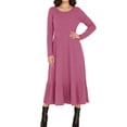 thumbnail image 1 of Dxzfnsa Midi Dresses for Women Womens Casual Ribbed Knit Long Sleeve Dresses Solid Color Crew Neck Lightweight Dresses with Pockets, 1 of 9