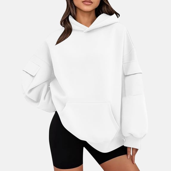 Dxzfnsa Oversized Hoodies for Women Ladies' Casual Fashion Solid Color Hooded Sweatshirts Comfortable Long-sleeved Pullovers Drop Shoulder Hoodies with Muti Pockets