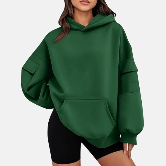 Dxzfnsa Oversized Hoodies for Women Ladies' Casual Fashion Solid Color Hooded Sweatshirts Comfortable Long-sleeved Pullovers Drop Shoulder Hoodies with Muti Pockets
