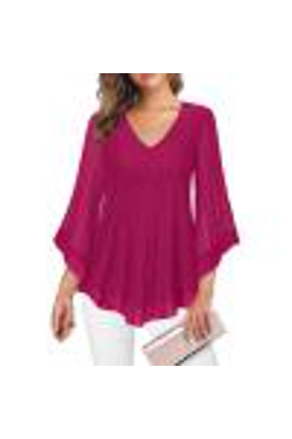 Oversized Shirts for Women Womens 3/4 Sleeve V Neck Layers Blouses Loose Fit Flowy Tunic Tops Breathable Solid Color Blouses