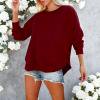 Dxzfnsa Oversized Sweatshirts for Women Womens Round Neck Long Sleeve Tops Casual Solid Color Loose Pullover Shirts Fashion Split Hem Sweatshirts