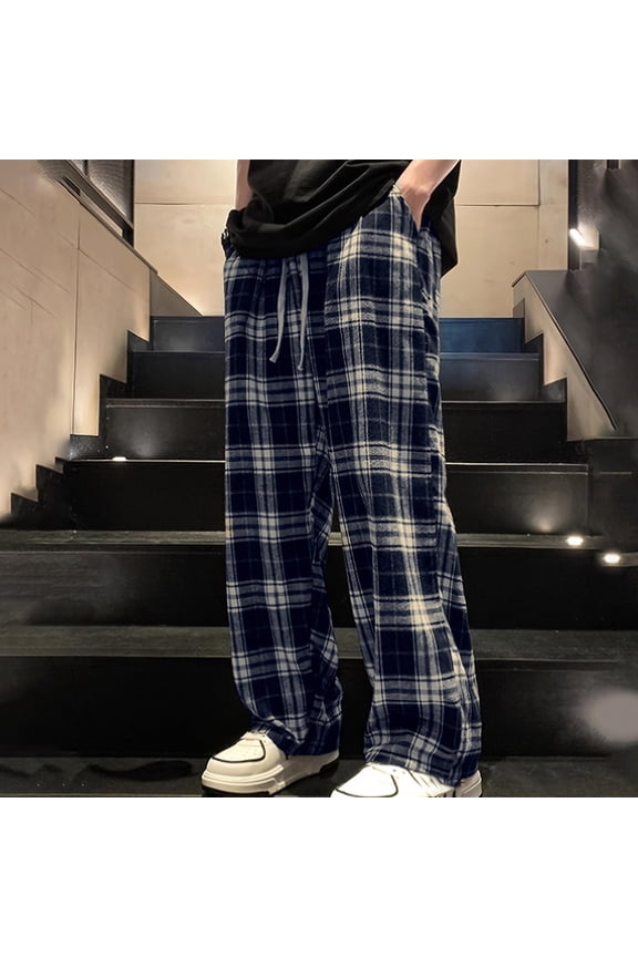 Pajama Pants for Men Men's Casual Fashion Warmth Plaid Home Trousers Lightweight Drawstring Elastic Waist Long Pants with Pockets