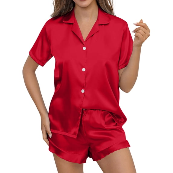 Dxzfnsa Pajama Set for Women Satin Bamboo Viscose Pjs Set Ultra Soft Short Sleeve Sleepwear 2 Piece Lounge Sets S-2XL