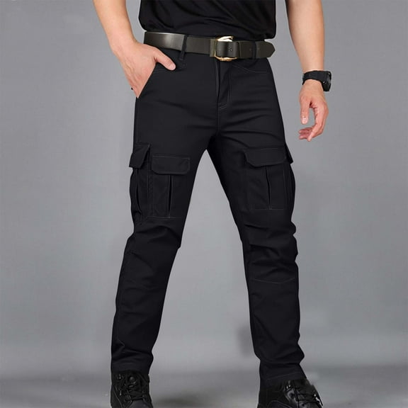 Dxzfnsa Pants for Men Waterproof Construction Cargo Pants with Pockets Ripstop Hiking Big and Tall Work Pants Work Pants(Black-L)