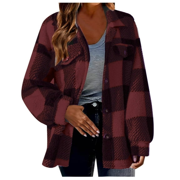 Dxzfnsa Plaid Jackets for Women Women's Fall And Winter Straight Sweatshirt Cardigan Long Sleeve Button Pocket Coats Plus Size Sweatshirts Jackets Size S-5XL