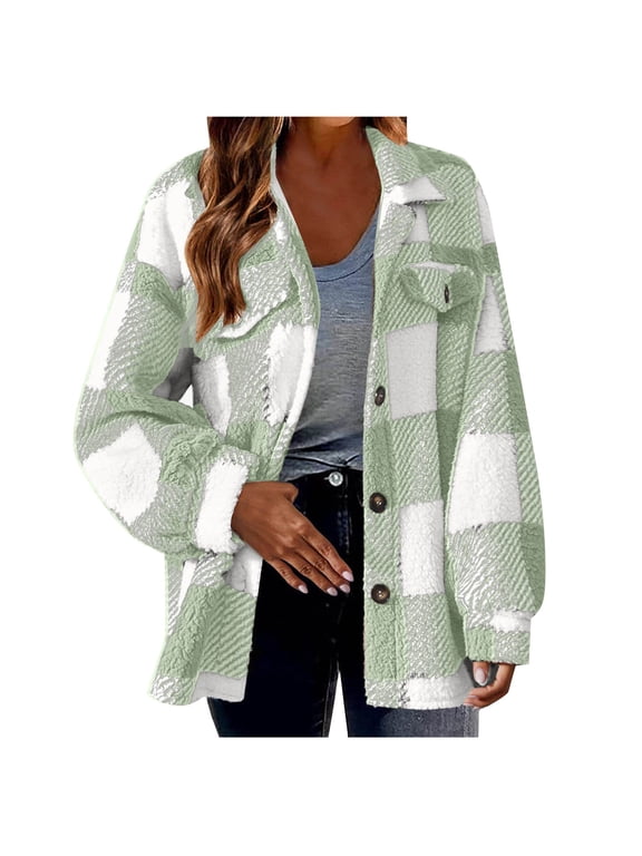 Plaid Jackets for Women Women's Fall And Winter Straight Sweatshirt Cardigan Long Sleeve Button Pocket Coats Plus Size Sweatshirts Jackets Size S-5XL