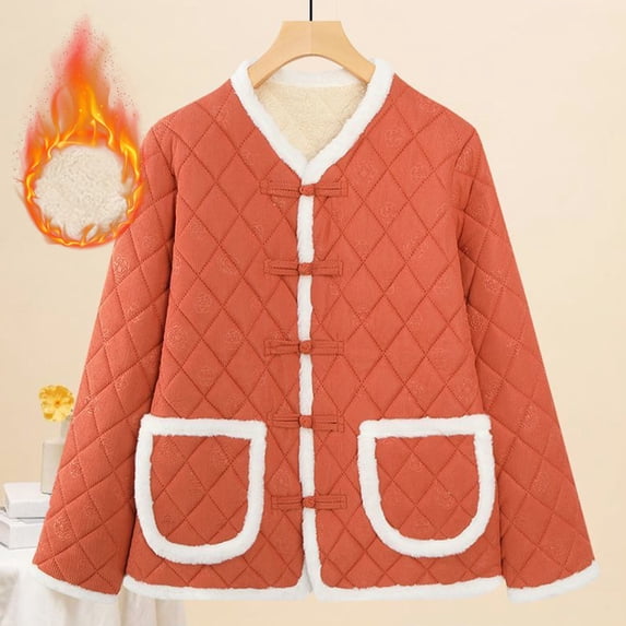 Dxzfnsa Plus Size Corduroy Coats for Women Womens Casual Button Down Long Sleeve Coats Warm Thick Solid Color V Neck Outwear
