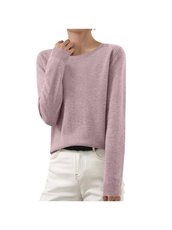 Sweaters for Women Long Sleeve Crew Neck Shirts Knit Casual Loose Fall Tunic Tops Pullover