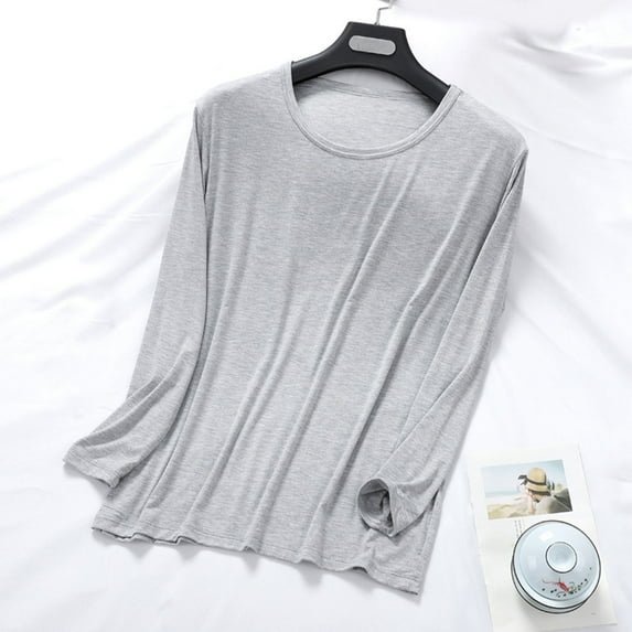 Dxzfnsa Plus Size Pajama Tops for Men Men's Lightweight Solid Color Round Neck Pajama Tops Casual Thin Long Sleeve Bottoming Shirts Home Clothes