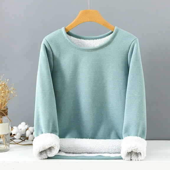 Dxzfnsa Plus Size Pajama Tops for Women Winter Womens Casual Thick Lamb Wool Solid Color Round Neck Sweatshirts Warm Long Sleeve Homestay Pajamas