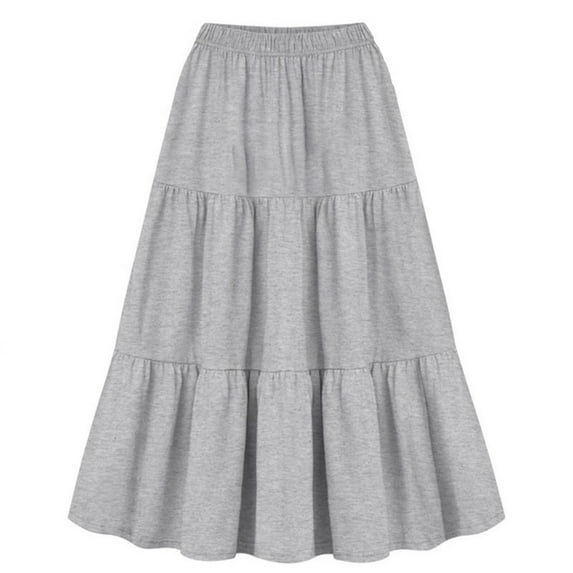 Dxzfnsa Plus Size Skirts for Women Womens Fashion Solid Color Medium Length Skirt High Waist Elastic Waisted A Line Skirts Casual Flowy Tiered Skirts