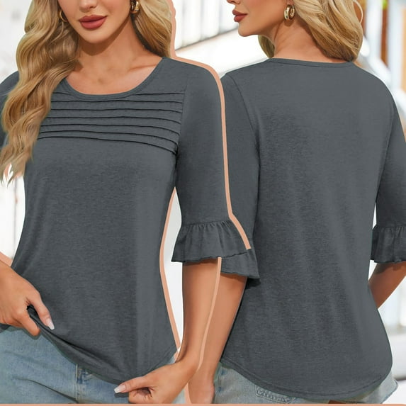Dxzfnsa Plus Size Womens Clothing Women's 3/4 Sleeve T-Shirts Crew Neck Buttons Cute Casual Tunic Tops Basic Tees Blouses Loose Fit Pullover 2025 S-2XL