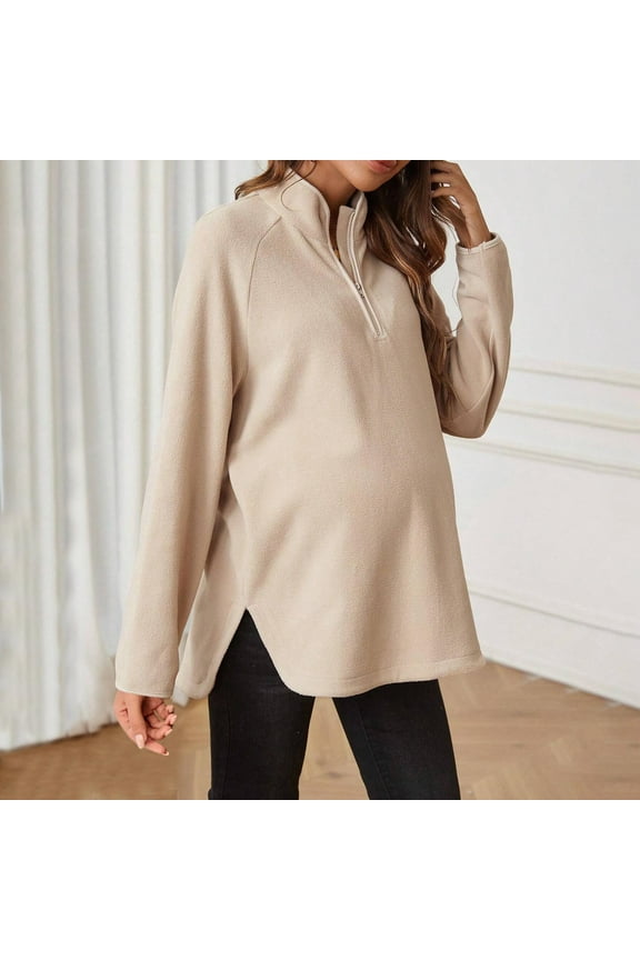 Pregnant Clothes for Women Women's Casual Half Zipper Maternity Pullovers Standing Collar Long Sleeved Solid Color Sweatshirts Loose Pregnant Clothing Tops