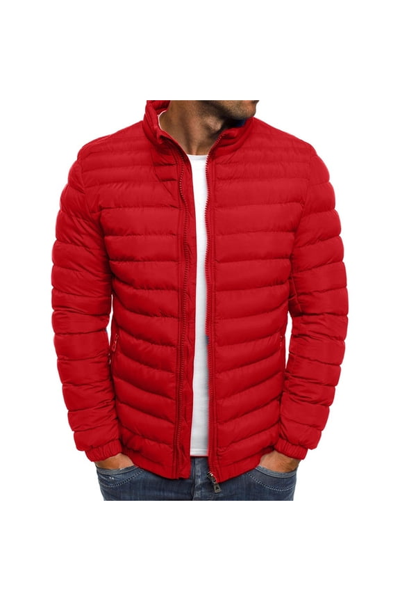 Puffer Down Jacket for Men Men's Lightweight Solid Color Long Sleeve Jackets Casual Comfy Stand Collar Padded Jackets Warm Zipper Padded Coats