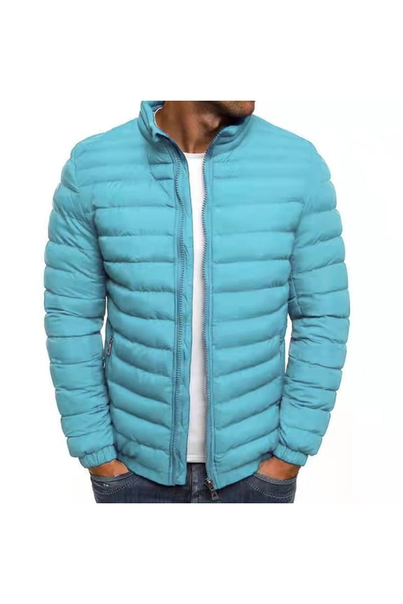 Puffer Down Jacket for Men Men's Lightweight Solid Color Long Sleeve Jackets Casual Comfy Stand Collar Padded Jackets Warm Zipper Padded Coats
