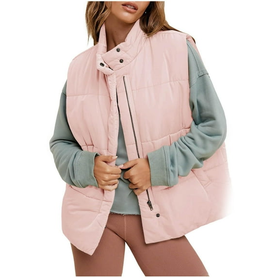 Dxzfnsa Puffer Vests for Women Women's Casual Loose Solid Color Sleeveless Coats Warm Zipper Up Stand Collar Bread Vest Jackets with Pockets