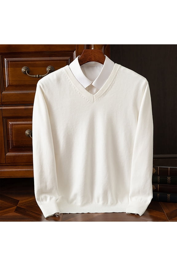 Pullover Sweater for Men Men's Fashionable Solid Color Pullovers V-neck Knitted Sweaters Casual Long Sleeved Slim Sweaters Fall Winter Trendy Sweaters