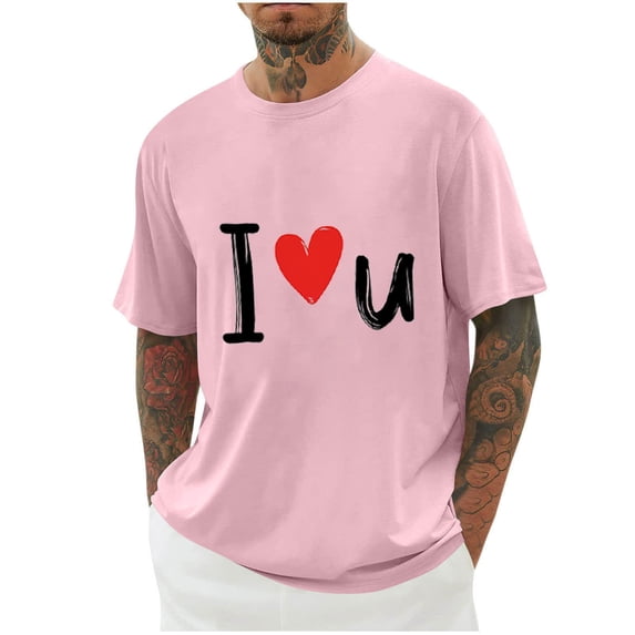 Dxzfnsa Round Neck Graphic Tees for Men Summer Mens Fashion Valentines T-Shirts Loose Casual Short Sleeve Sports Blouses