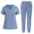 thumbnail image 1 of Dxzfnsa Scrubs Sets for Women Casual Short Sleeve V-Neck Tops Drawstring Long Pants with Pockets Women's Solid Color Nursing Workwear Sets, 1 of 3