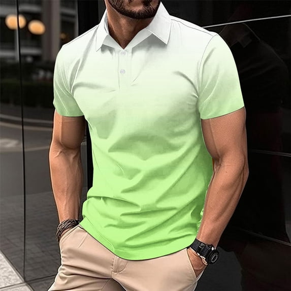 Dxzfnsa Shirts for Men Quick Dry Elasticity Gradient Color Blouses Men's Buttons Short Sleeve Tops Summer Casual Lapel Collar Pullover Tees