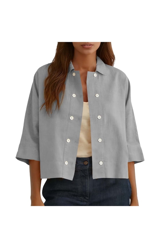 Shirts for Women Button Down Striped Long Sleeve Oversized Boyfriend Blouses Collared Work Drop Shoulder Tops Gray-M