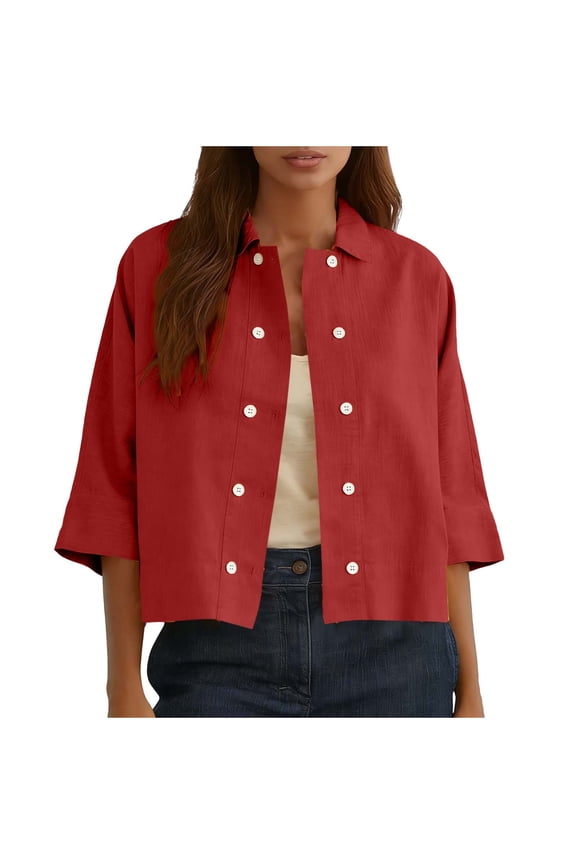 Shirts for Women Button Down Striped Long Sleeve Oversized Boyfriend Blouses Collared Work Drop Shoulder Tops Red-2XL