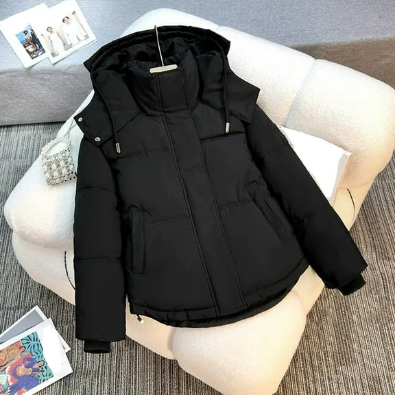 Dxzfnsa Short Down Jacket for Women Casual Thickened Coat Full Zipper Baggy Short Coats