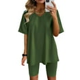 thumbnail image 1 of Dxzfnsa Short Sleeve Outfits for Women Summer Womens Comfortable Two Piece Solid Color Sets Loose V Neck Pullover T-shirts Biker Shorts Sweatsuits, 1 of 3