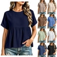 thumbnail image 1 of Dxzfnsa Short Sleeve Shirts for Women Casual Spring Summer Tops Ribbed Knit Striped Womens Tops Crewneck Loose Fit T Shirts S-2XL, 1 of 6