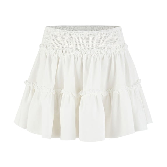Dxzfnsa Skirts for Women Fashionable Women's High Waist Ruffle Mini Skirts Ruffle Hem Flared Flowy Solid Color Skirts Casual Swing Beach Mini Short Skirts